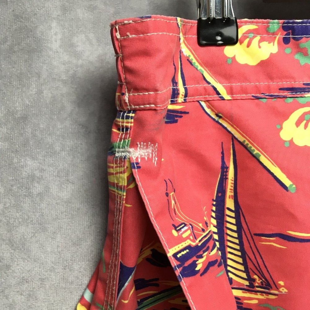 Polo‎ Mens Swim Trunks Shorts size L Pink Beach Print Palms Pockets Cut Liner - Picture 10 of 12